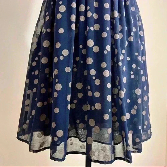 Anthropologie Retro Black Gold Polka Dot Fit & Flare Mini Flower Dress Size S - Picture 5 of 13